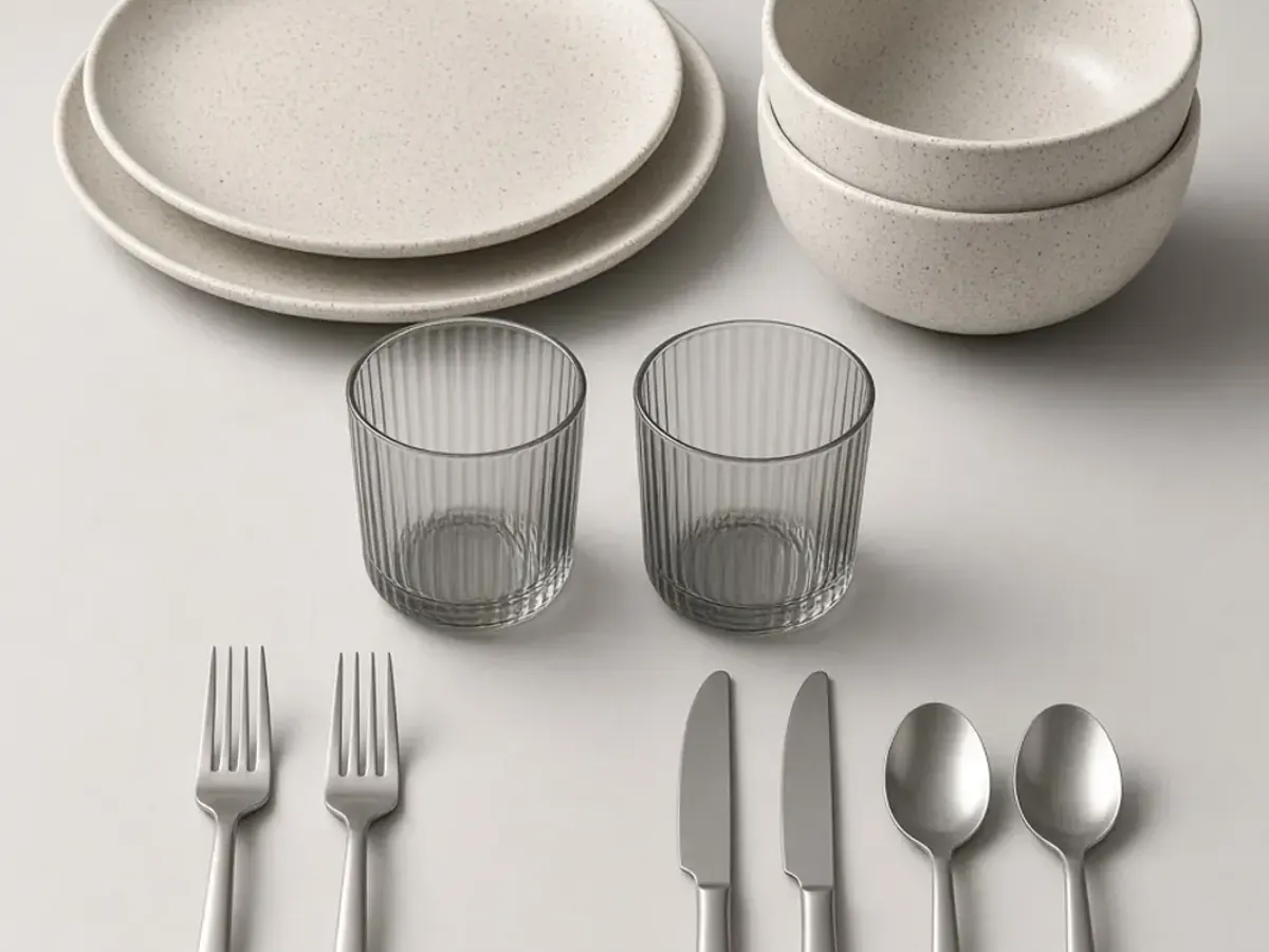 Set dining table with plates and glassware